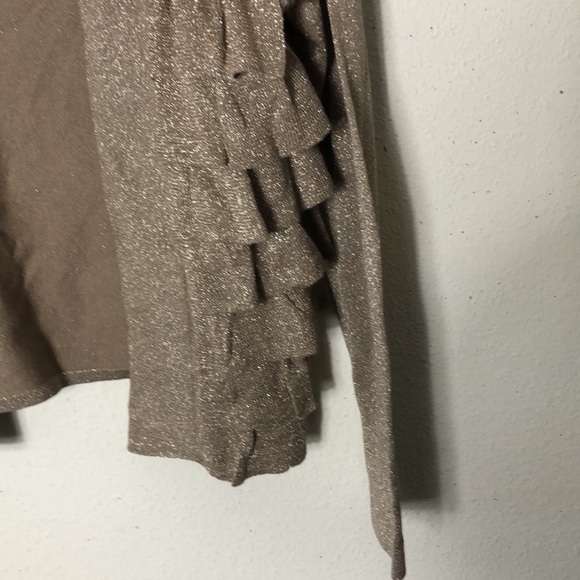 Kenneth Cole Sparkle Gold ruffled Knit cardigan sweater top- Size Small - Picture 2 of 7